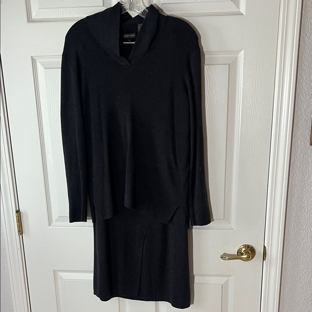 VTG JEANNE PIERRE‎ Charcoal Gray Cotton Knit SET, Sz S Long Sleeve Top & L Skirt - Picture 2 of 13